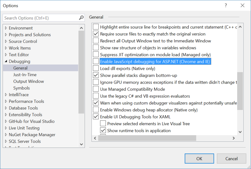 debugger settings
