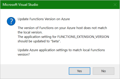 Update mismatching Functions extension version