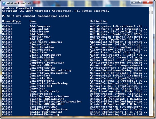 Image of output of Get-Command cmdlet