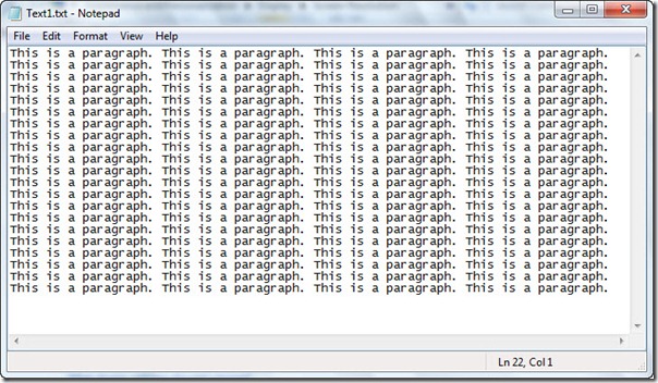 Image of text file with extra returns and line feeds removed