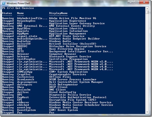 Image of output of Get-Service cmdlet