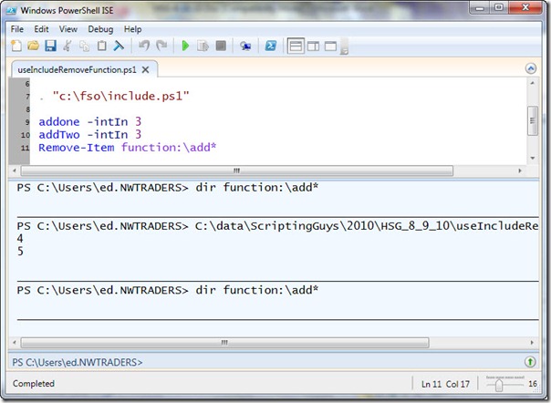 Image of functions not existing before script executes or after it completes